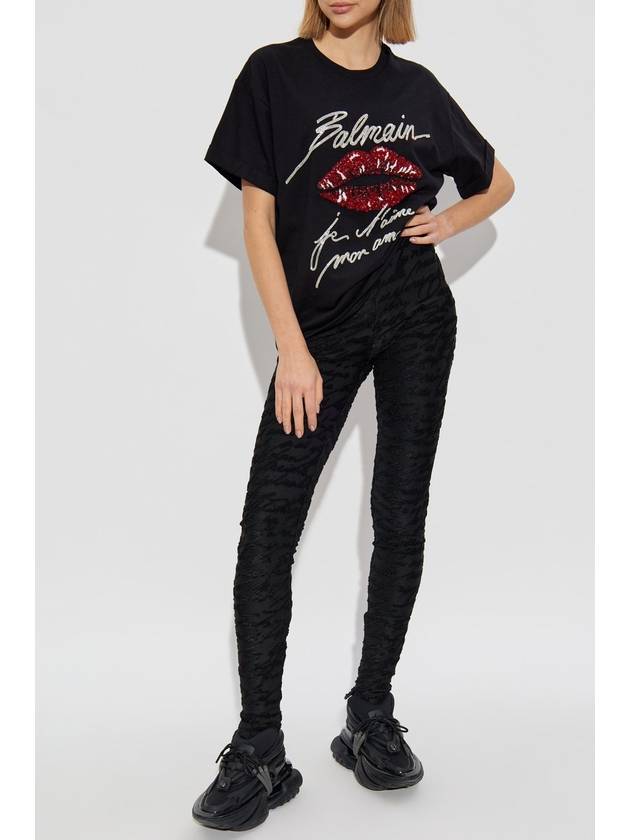 Balmain T-shirt With Shimmering Appliqués, Women's, Black - BALMAIN - BALAAN 2