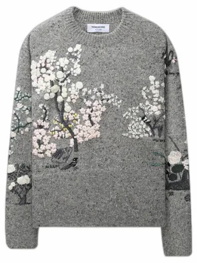 Women's Donegal Mohair Tweed Embroidered Knit Top Grey - THOM BROWNE - BALAAN 2