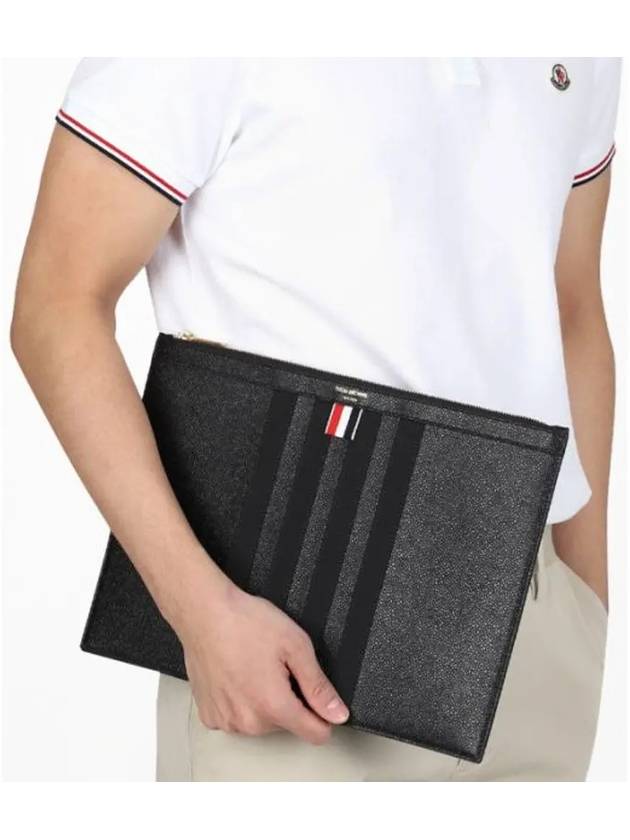 diagonal striped leather clutch bag black - THOM BROWNE - BALAAN 6