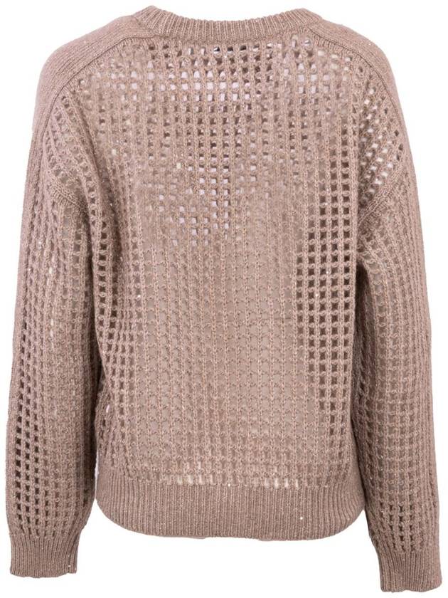 Long sleeved Crew neck Sweater With Mesh Work In Soft Wool And Cashmere Yarn Embellished With Lurex Threads And Micro Sequins Giving Shine 13307879 - BRUNELLO CUCINELLI - BALAAN 3