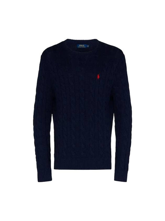 logo embroidery cable knit top navy - POLO RALPH LAUREN - BALAAN.