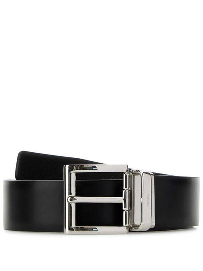 Reversible Saffiano Leather Belt Black - PRADA - BALAAN 2