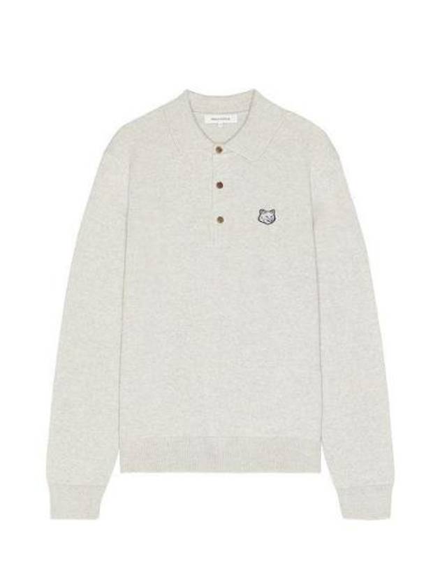 Fox Head Patch Long Sleeve Polo Shirt Light Grey Melange - MAISON KITSUNE - BALAAN 2