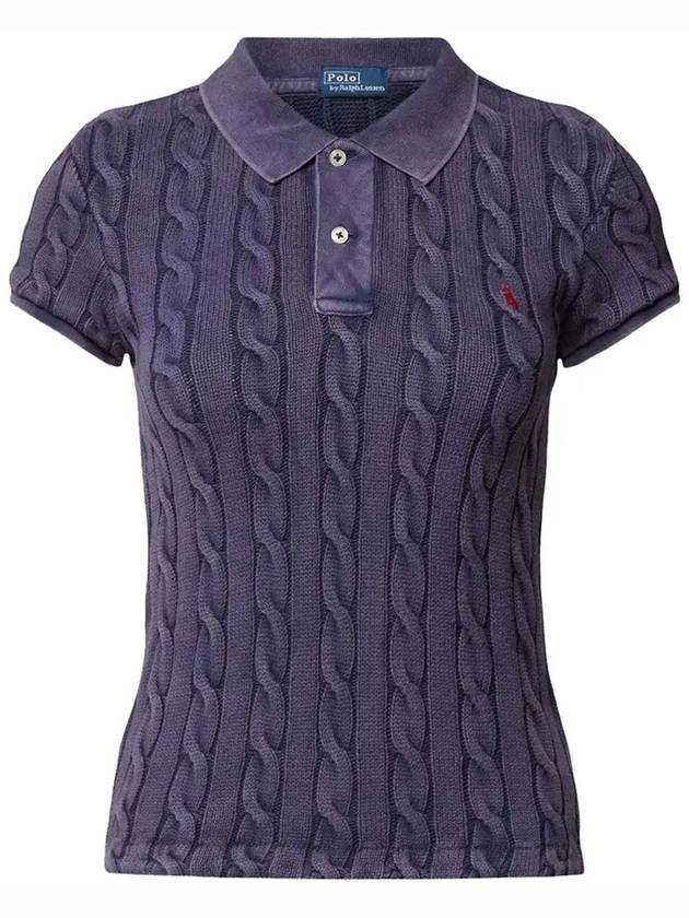 Slim Fit Cable Knit Polo Shirt Navy - POLO RALPH LAUREN - BALAAN 3