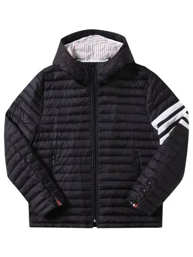 Matte Nylon 4-Bar Stripe Downfill Quilted Hoodie Padding Black - THOM BROWNE - BALAAN 3