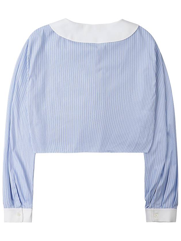 Women's Logo Patch Striped Crop Shirt Sky Blue - MIU MIU - BALAAN 3