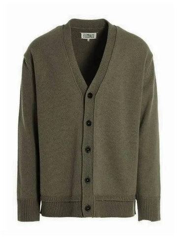 Signature Stitch V-Neck Wool Cardigan Green - MAISON MARGIELA - BALAAN 1