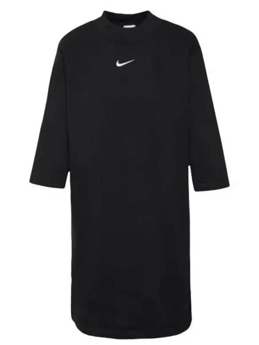 Women's Sportswear Fleece 3Q Logo Short Dress Black - NIKE - BALAAN 2