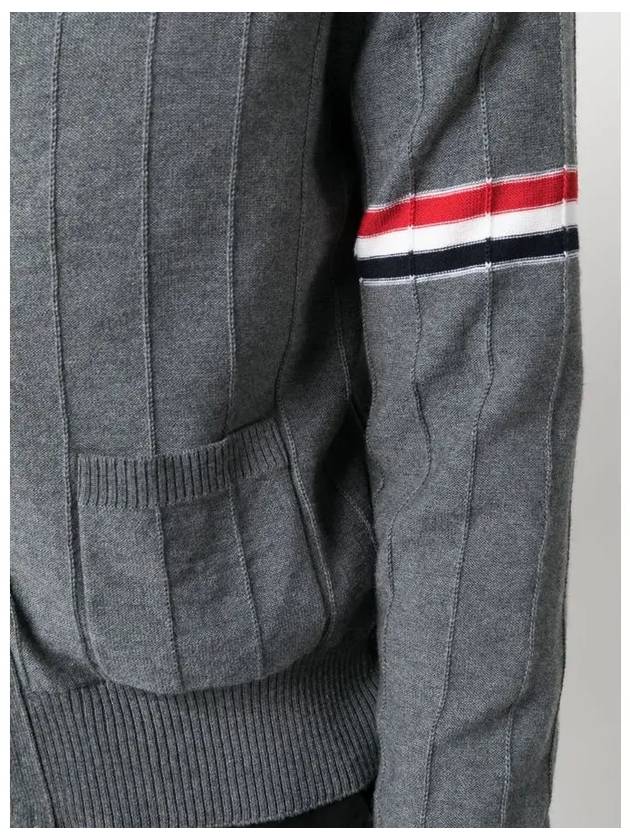 RWB V-neck Striped Virgin Wool Cardigan Grey - THOM BROWNE - BALAAN 4