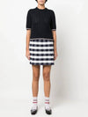 Gingham Inlay Stripe Side Pleat Skirt Navy - THOM BROWNE - BALAAN 3