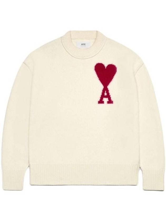 Intarsia Big Heart Logo Wool Knit Top Ivory - AMI - BALAAN 2