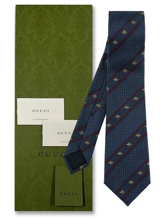 Bee Web Embroider Silk Tie Blue - GUCCI - BALAAN 8