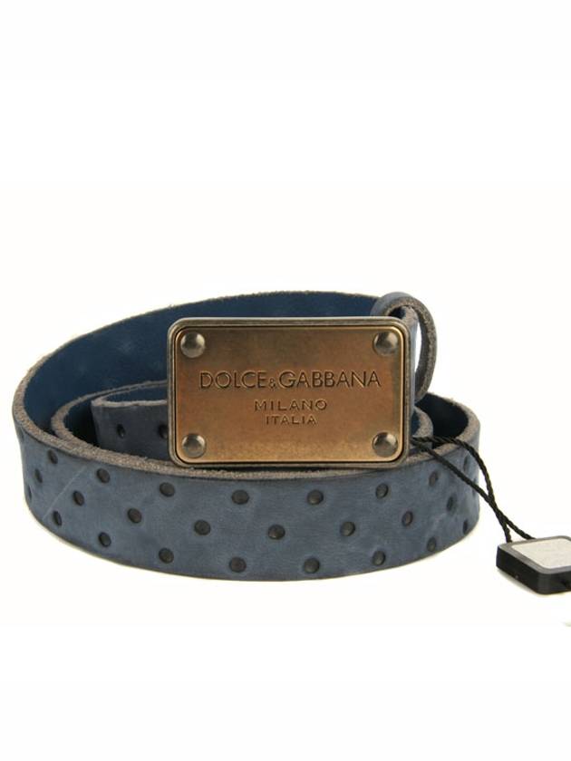 Plate Gold Buckle Leather Belt Blue - DOLCE&GABBANA - BALAAN 3