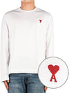 Chain Stitch Heart Logo Long Sleeve T-Shirt White - AMI - BALAAN 2