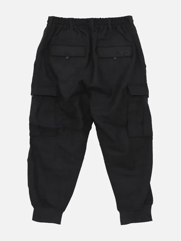 Back Logo Wool Flannel Cargo Track Pants Black - Y-3 - BALAAN 3