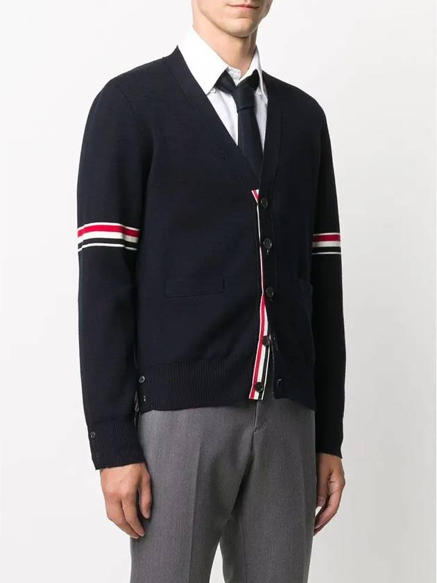 Milano Stitch Sprite Armband Cotton V-neck Cardigan Navy - THOM BROWNE - BALAAN 5