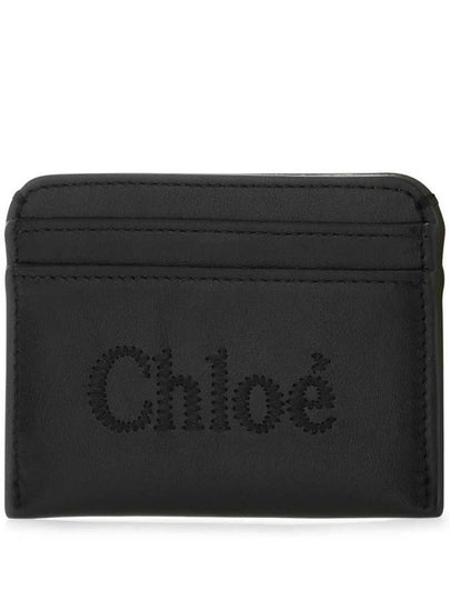 Sense Embroidered Logo Calfskin Card Wallet Black - CHLOE - BALAAN 2