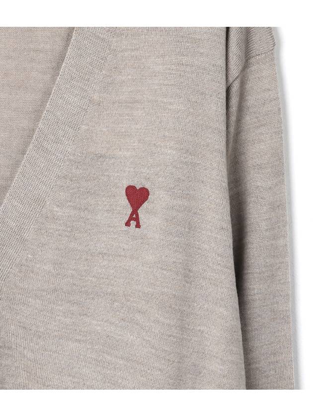 Red Heart Logo Merino Wool Cardigan Beige - AMI - BALAAN 5