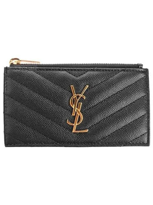 Monogram Fragment Zipper Card Wallet Black - SAINT LAURENT - BALAAN 2