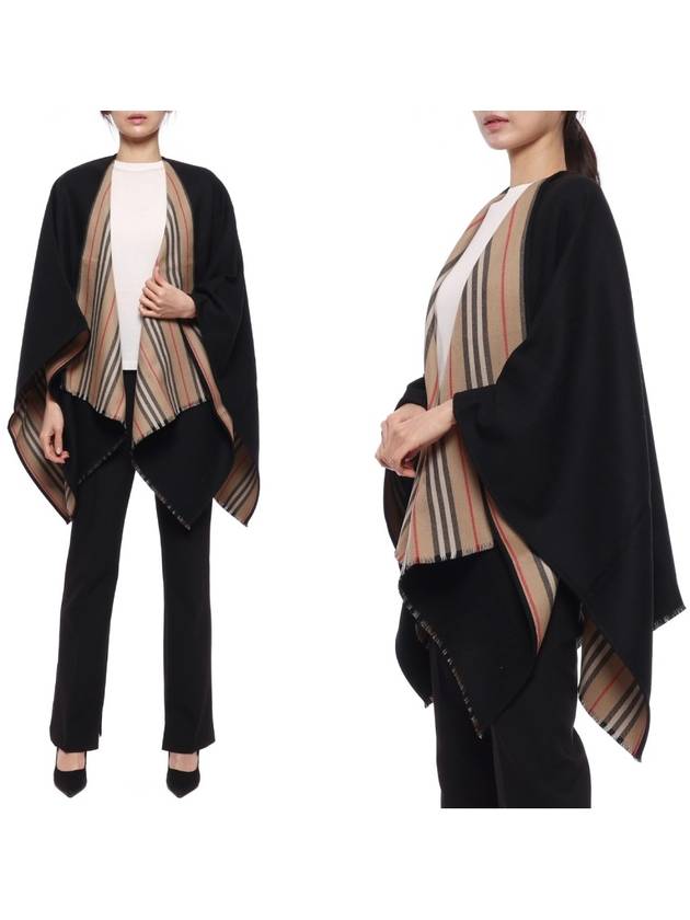 Reversible Icon Stripe Wool Cape Black - BURBERRY - BALAAN 3