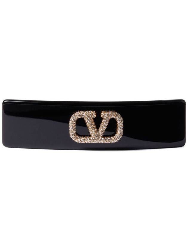 V Logo Signature Metal Resin Hair Clip Black - VALENTINO - BALAAN 2