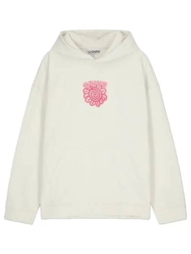 Isoli Flower Oversized Hooded White T Shirt Hoodie - GANNI - BALAAN 1