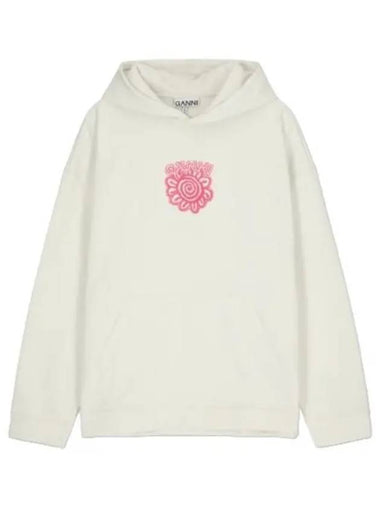 Isoli Flower Oversized Hooded White T Shirt Hoodie - GANNI - BALAAN 1