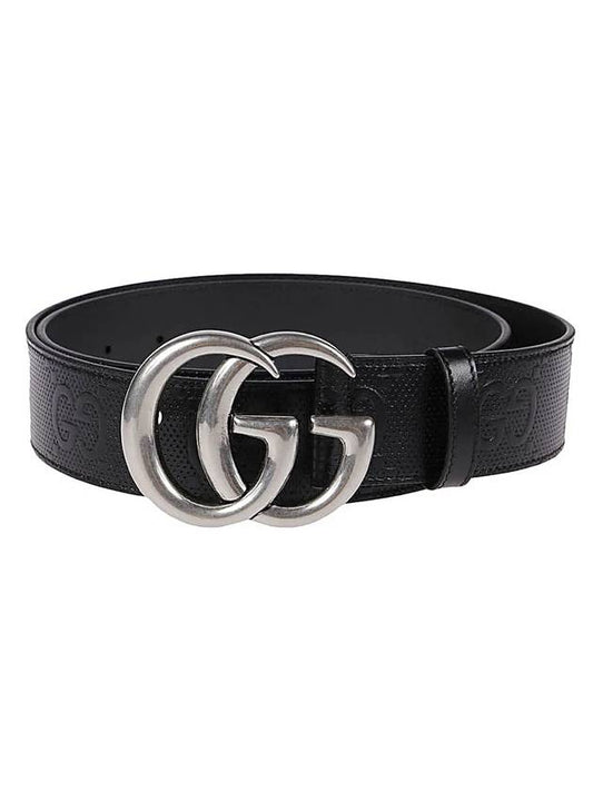 GG Marmont Emboss Leather Belt Black - GUCCI - BALAAN 1