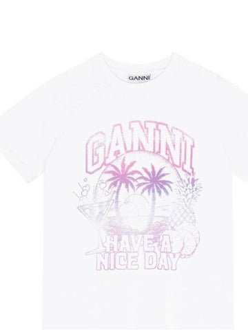 Logo Print Short Sleeve T-Shirt White - GANNI - BALAAN 1