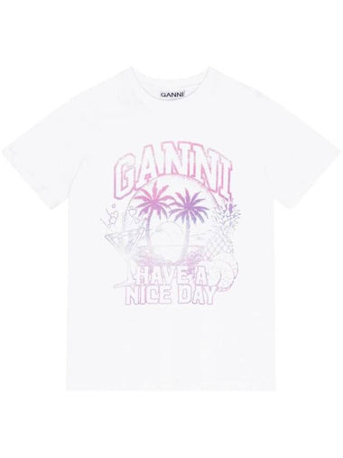 Logo Print Short Sleeve T-Shirt White - GANNI - BALAAN 1