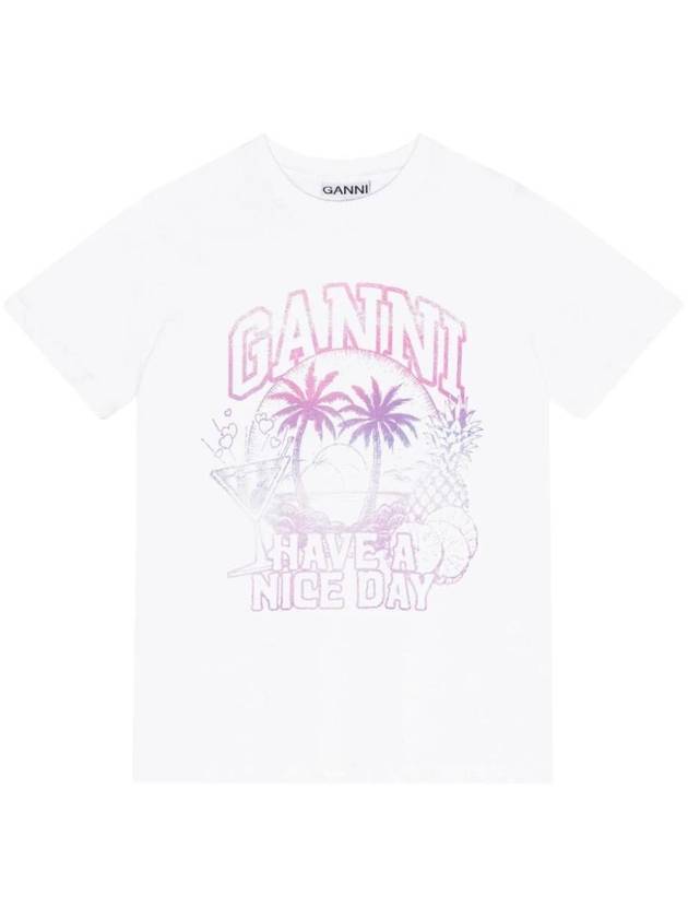 Logo Print Short Sleeve T-Shirt White - GANNI - BALAAN 1