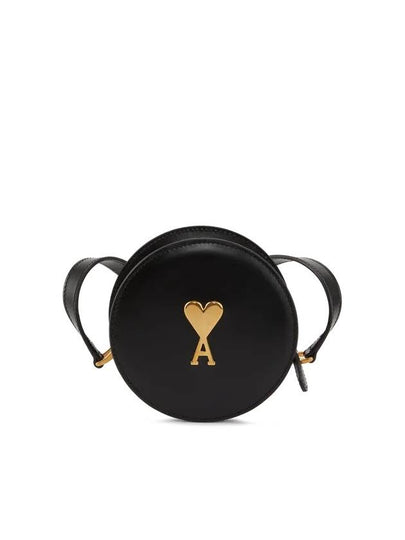 Paris Round Leather Cross Bag Black - AMI - BALAAN 2