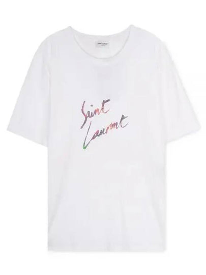 Men's Animal Pattern Logo Short Sleeve T-Shirt White - SAINT LAURENT - BALAAN 2