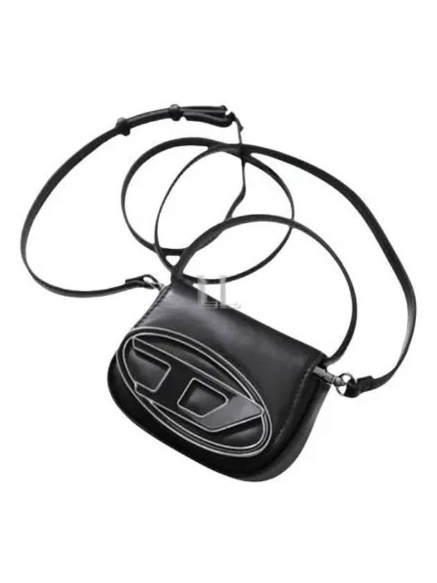 1DR Round Logo Leather Mini Shoulder Bag Black - DIESEL - BALAAN 2