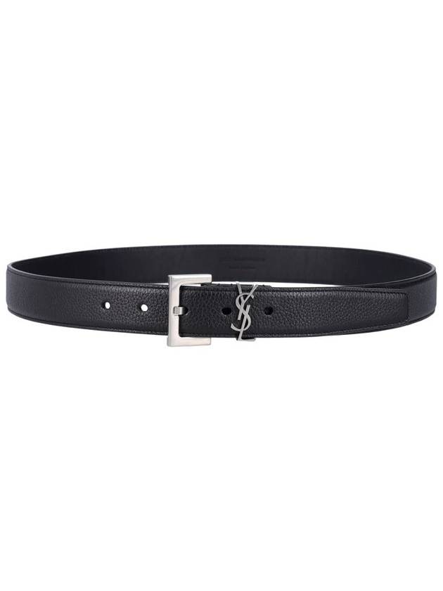 Grained Leather Silver Monogram Belt Black - SAINT LAURENT - BALAAN 3