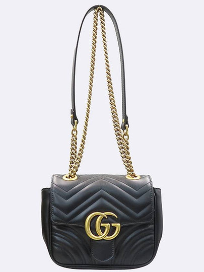 Gucci 739682 GG Marmont gold logo black leather mini matelass chain shoulder bag - GUCCI - BALAAN 2