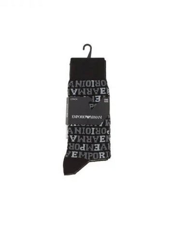 UNDERWEAR Men s Logo Pattern Cotton Socks 2PACK Black 271389 - EMPORIO ARMANI - BALAAN 1