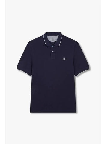 Men s Embroidered Logo Pique Polo Shirt Navy - BRUNELLO CUCINELLI - BALAAN 1