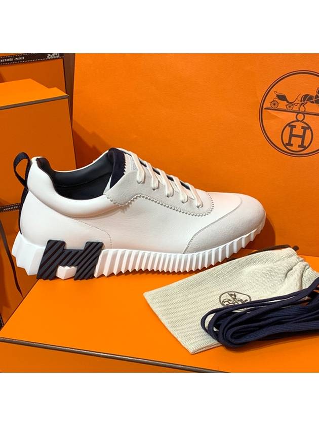 Women's Bouncing Sneakers Goat Skin White Leather H Navy Blue Logo - HERMES - BALAAN 3