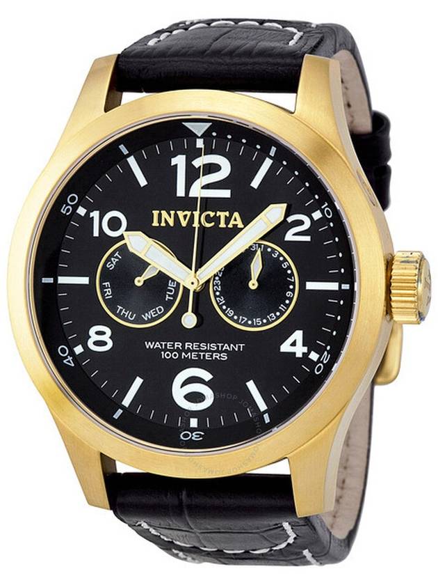 Invicta Specialty Military Black Dial Black Leather Men's Watch 10491 - INVICTA - BALAAN 1