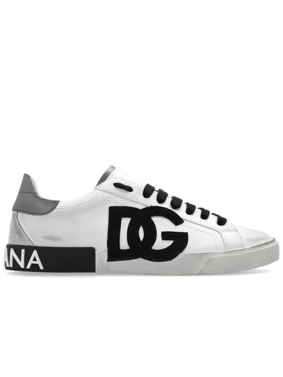 Dolce & Gabbana Portofino DC Logo Black Lace Up Low Top Sneakers White - DOLCE&GABBANA - BALAAN 2