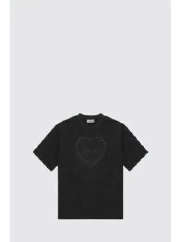 Drop Shoulder Heart Cotton Short Sleeve T-Shirt Black - GANNI - BALAAN 2