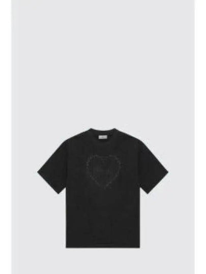 Drop Shoulder Heart Cotton Short Sleeve T-Shirt Black - GANNI - BALAAN 2