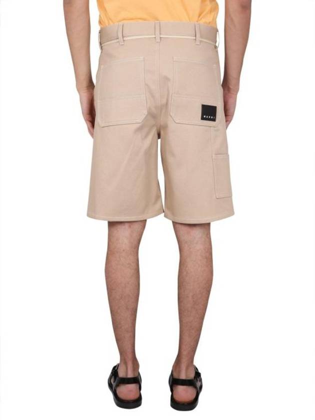 Logo Patch Cotton Cargo Shorts Beige - MARNI - BALAAN 5