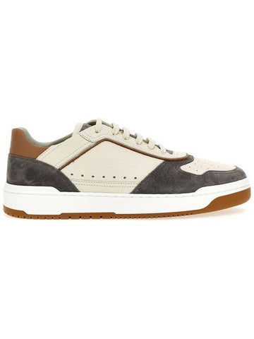 Basket Leather Low Top Sneakers Beige Grey - BRUNELLO CUCINELLI - BALAAN 1