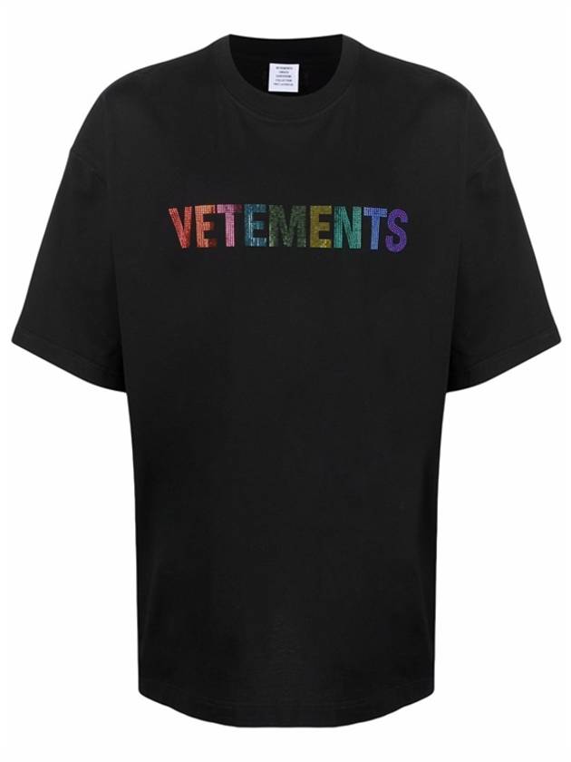 Multi Color Crystal Logo Short Sleeve T-Shirt Black - VETEMENTS - BALAAN 6