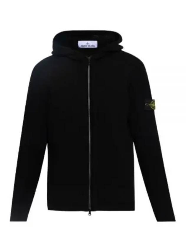 Logo Patch Hooded Lamb Wool Cardigan Black - STONE ISLAND - BALAAN 2