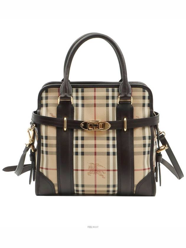 Haymarket Classic Check Dark Brown Leather Gold Plated Large 2WAY 3857533 - BURBERRY - BALAAN 1