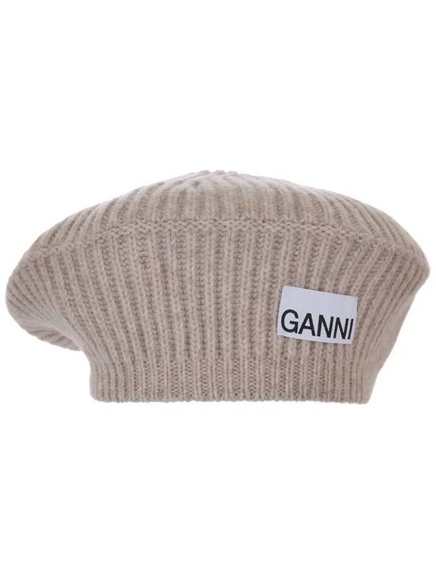 Logo Rib Edge Wool Beret Sand - GANNI - BALAAN 3