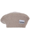 Logo Rib Edge Wool Beret Sand - GANNI - BALAAN 2